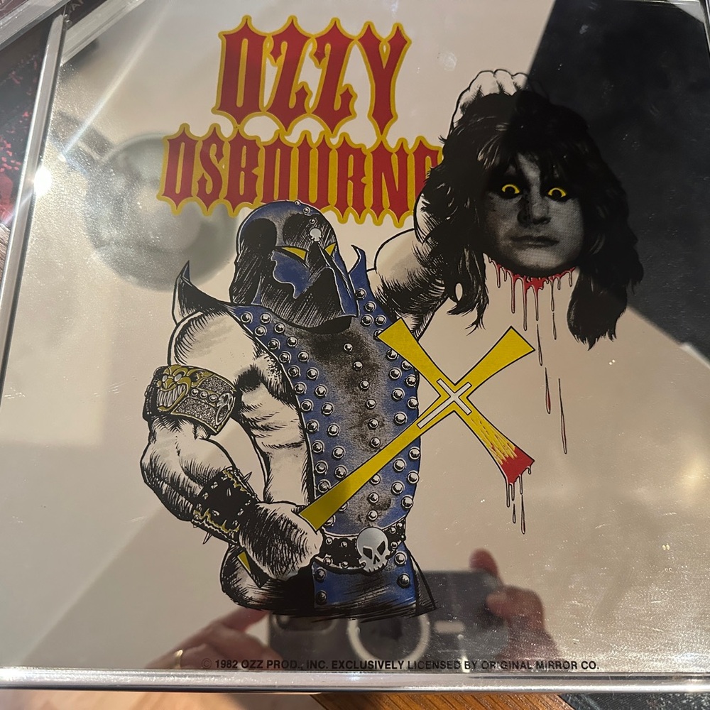 VINTAGE Ozzy Osbourne ‘Executioner’ 1982 12x12 Carnival Glass Mirror Framed RARE